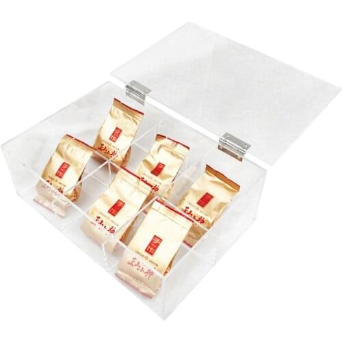 Clear Acrylic 6 Compartment Hinged Lid Capsule Holder Tea Bag Organizer Storage Box