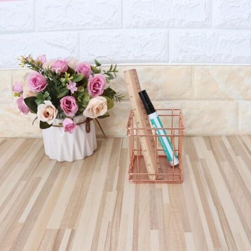 Rose Gold Metal Pen Holder Box Case Desk Stationery Office School Desk Supplies