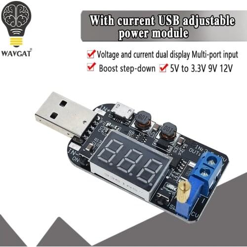 With Current USB Micro USB 5V to 3.3V 9V 12V 18V 24V Adjustable Buck-Boost Power Supply Voltage Regulator Module LED Display
