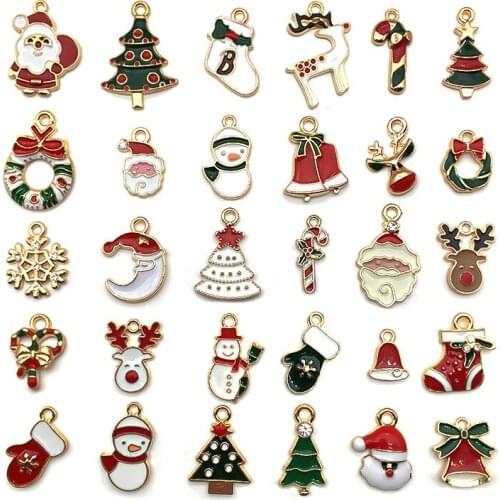 10pcs Mixed Styles XMAS Gifts Christmas Santa Claus Charms Bracelet Necklace Pendants Findings for DIY Jewelry Making Bulk