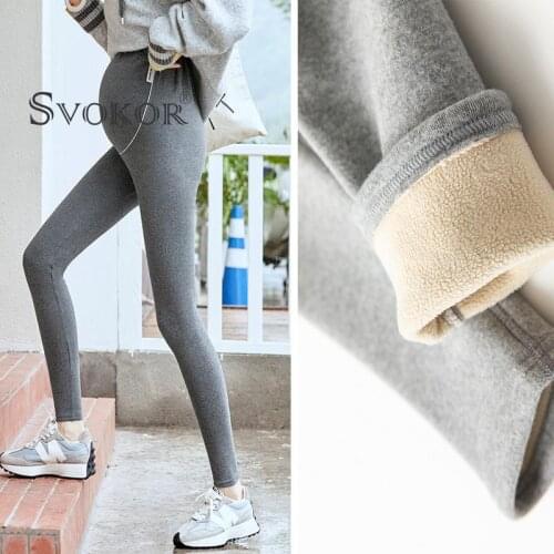 SVOKOR Winter Warm Velvet Thicken Pregnant Leggings Women Plus Fleece Slim High Waist High Stretch Leggins Adjustable Belt Pants