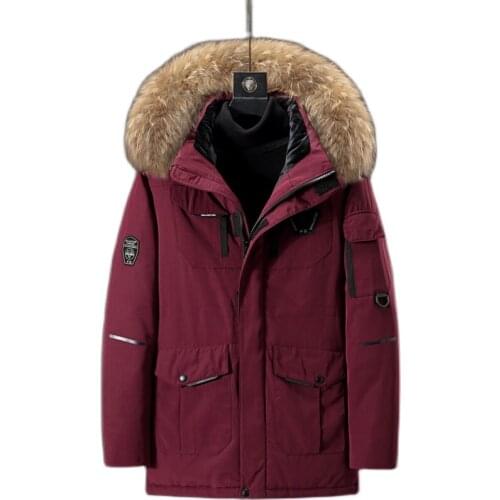 Thicken Mens Down Jacket With Big Real Fur Collar Warm Parka -30 degrees Men Casual Waterproof Down Winter Coat Size 3XL