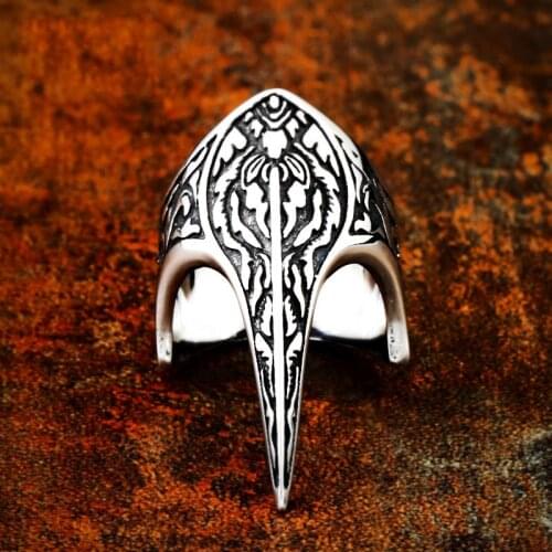 High Quality 302L Carbide Ring Nordic Viking Amulet Bird Head Pagan Odin Rune Scandinavian Fashion Men Jewelry Wholesale