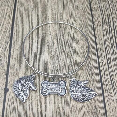 High quality rough collie Bangles pet dog jewelry antique silver Plated rough collie Bangles