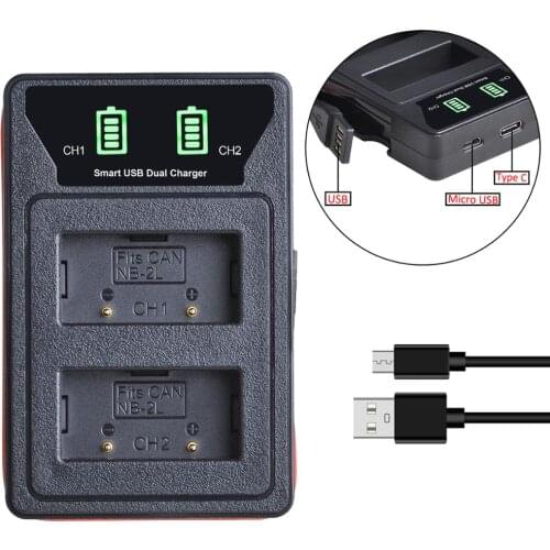 NB-2L NB-2LH NB 2L 2LH Battery Charger with USB and Type-C Port for Canon NB2L, NB2LH, EOS 400D S80 S70 S50 S60 350D G7 G9