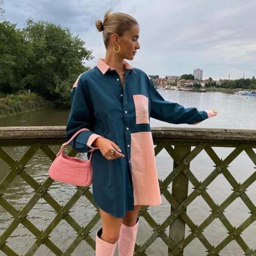 2021 Za Autumn Womens Stitching Long Sleeve Shirt Skirt Celmia Fashion Lapel Casual Long Sleeve Button Pocket Loose Dress