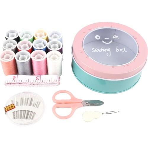 1Set Portable Home Travel Sewing Kits Box Sewing Pattern Fabric Pincushion Needle Threads Scissors Sewing Tools Accessories