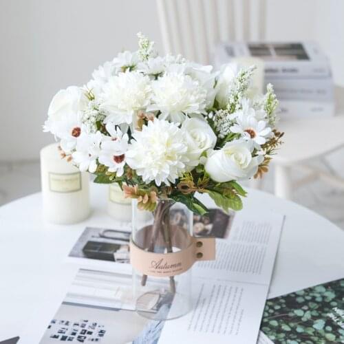 1 bunch of 7 forks Rose chrysanthemum bouquet Home decoration accessories Diy Wedding Artificial flowers dining table Houseplant