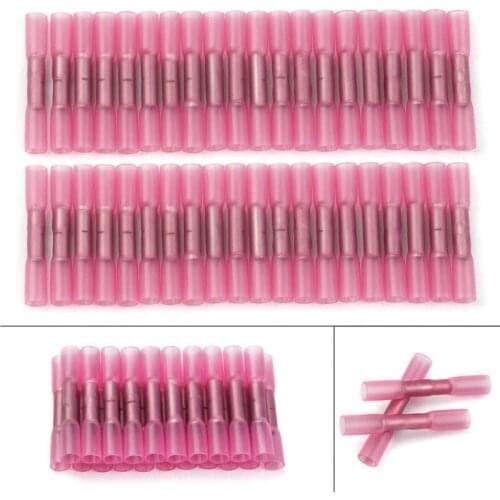 100Pcs Red Waterproof Universal Heat Shrink Connector Terminals Block Insulated Wire Connectors Crimp Terminal Cable 22-18 AWG