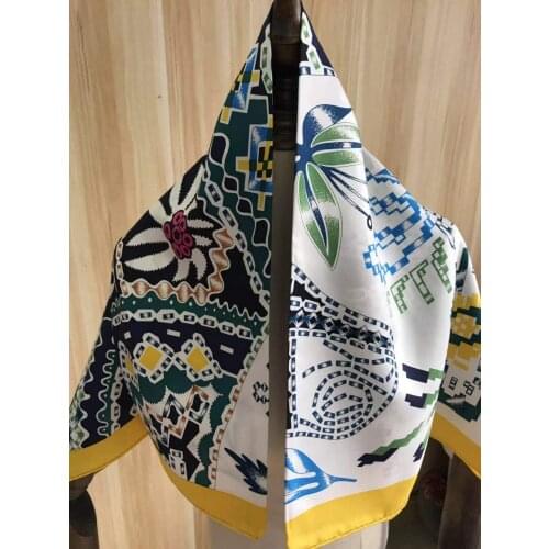 2021 new arrival fashion elegant brand yellow horse 100% silk scarf 90*90 cm square shawl twill wrap for women lady girl