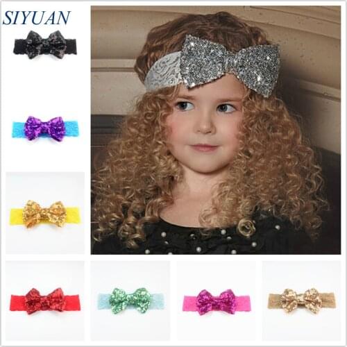 5pcs/lot Soft Lace Headband with Big Sequin Bow Bowknot Headwear Princess Party Hair Accessories FD212