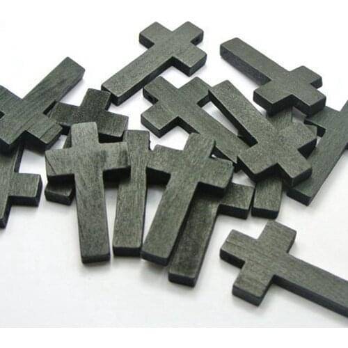50 Black Wooden Cross Beads Charm 42X24mm Wood Pendants