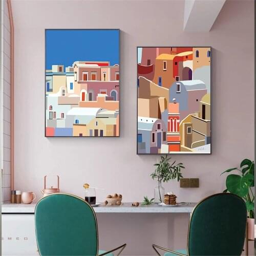 Abstract Architecture Wall Art Poster And Print House Landscape Canvas Painting Colourful Pictures Nordic Living Room Home Decor