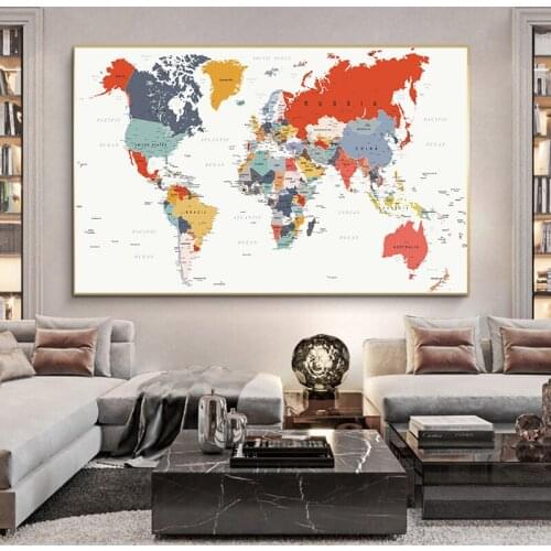 Abstract Graffiti World Map Posters on Hands Map Canvas Painting Prints Wall Art Picture for Living Room Home Wall Cuadros Decor