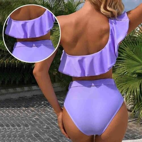 2021 Women One Shoulder Ruffle High Waist Bikinis Casual Set Suit Swimwear Swimsuit Bikini Ladies Swim Bathing Biquini Fema U4E5