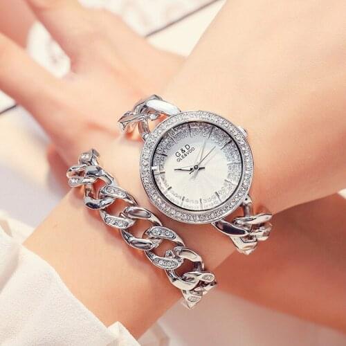 G&D Luxury Women Watches Silver Crystal Ladies Bracelet Watch Dress Quartz Wristwatch Reloj Mujer relogio feminino Clock Gift