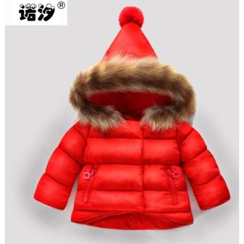 Baby clothes girls pure cotton winter jacket baby girls cute raccoon fur Hooded coat new born baby warmly comfortable jacket