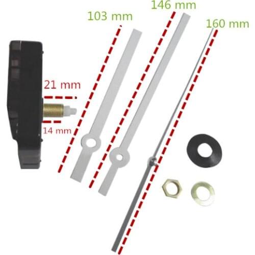 DHL 100 sets Silent Quartz Wall Clock Movement Mechanism Wide Hands Repair Kit Tool Set With Hook 21mm Shaft