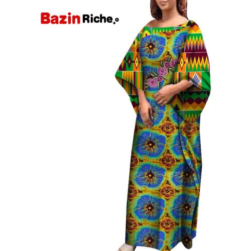 Ethnic Clothes for Women One Pcs Loose Danshiki African Maxi Dresses with Flower Decoration Ankara Plus Size Clothing WY6801