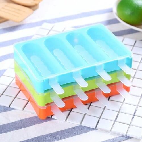 Ice Cream Mold Tray Reusable Easy Release Ice Cream Machine with Plastic Sticks and Removable Lid Bar Accessories Eco-Friendly