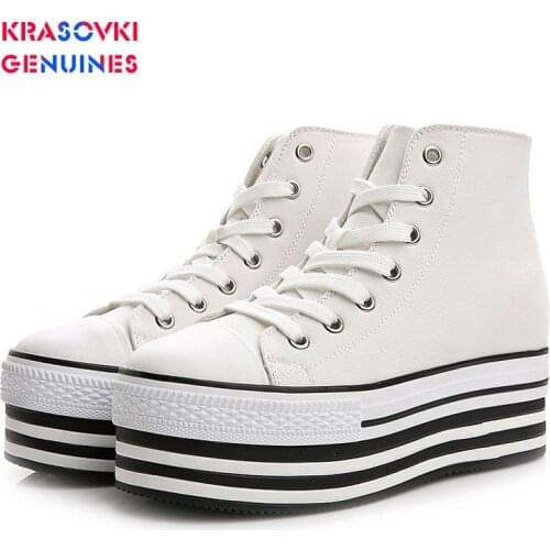 Krasovki New Canvas Shoes Lace Up High Top Fashion Breathable Casual Thick Bottom Womens Shoes Platform Round Toe Womens Shoes