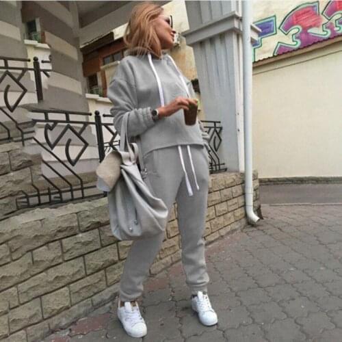 2 Piece Sets New Fashion Casual Suits Autumn Hooded Pullover Fleece & Loose Pants Two-piece Set Women Solid Hoodies + Trousers
