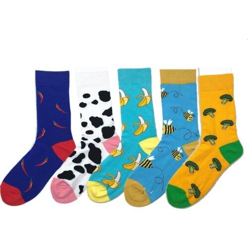 Colorful Cotton Men Socks Funny Pineapple Broccoli Pepper Beer Chili Skate Harajuku Happy Socks For Christmas Gift