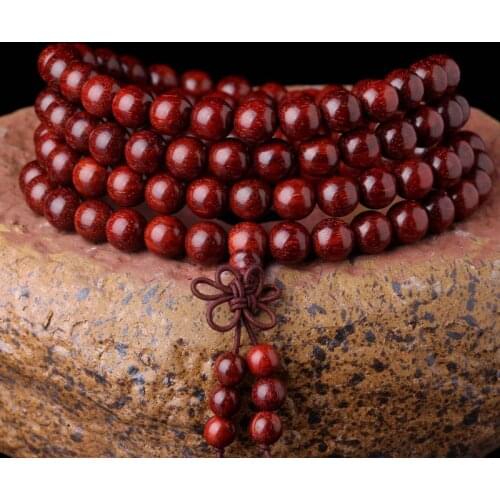 Wholesale Natural Small Leaf Red Sandalwood Prayer Beads Rosary Bracelets 108 Red Sandalwood Jewelry Prayer Bracelets For Men An