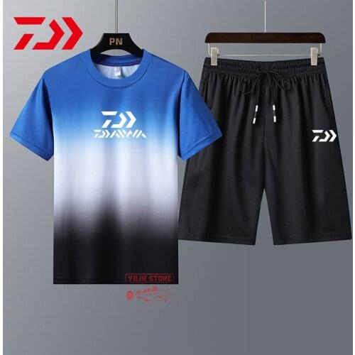 Daiwa Mens Fishing Suit Quick Drying Breathable Outdoor Sports Clothing Short Sleeve Fishing Sets Shirt Shorts Fishing Clothes
