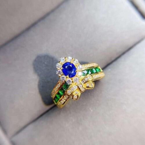 Natural Sapphire Glittering Ring S925 Sterling Silver Fine Fashion Charming Luxury Jewelry for Women Free Shipping MeibaPJFS