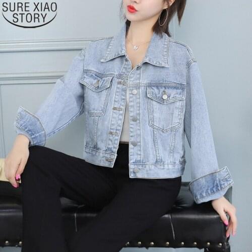 New Plus Size Loose Denim Coat Denim Jacket Women Clothes Korean Vintage Womens Spring Autumn Jacket Solid Casual Tops 16293