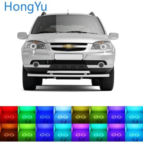Latest Headlight Multi-color RGB LED Angel Eyes Halo Ring Eye DRL RF Remote Control for Chevrolet Niva 2009 - 2013 Accessories