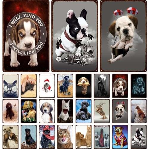 New Cute Dogs Metal Signs Vintage Plates Pub Bar Club Pet shop Wall Decorative Plaque Home Decor 20x30cm