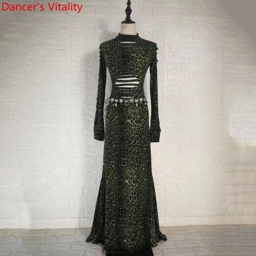 Belly Dance Group Practice Clothes Long Sleeve Cut out Slim Fit Dress Drum Oriental Indian Dancing Performance Training Outfits