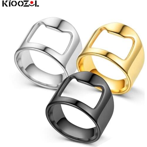 KIOOZOL Stainless Steel Bottle Opener Style Ring Black Gold Silver Color Ring For Men Fashion Jewelry Accessories Gifts 231 KO2