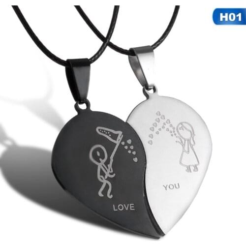 Couple Necklace Broken Heart 2 Pcs Key Locket Dad Mom Love You Pendant Necklace Double Color Friends Family Lovers Jewelry Gift