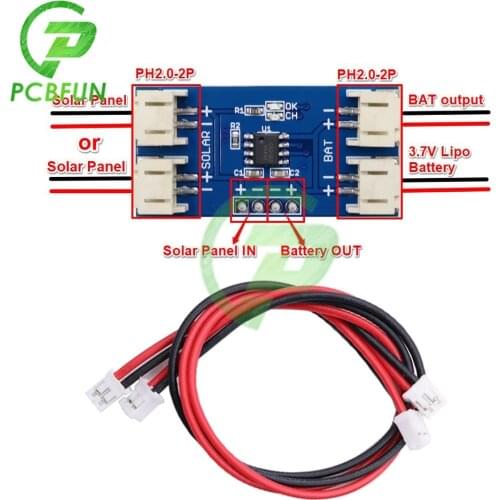 Pcbfun Mini Solar Lipo Charger CN3163 Solar Panel Regulator Controller Input Voltage 4.4V-6V Solar Panel Input 0.99A PH2.0-2P
