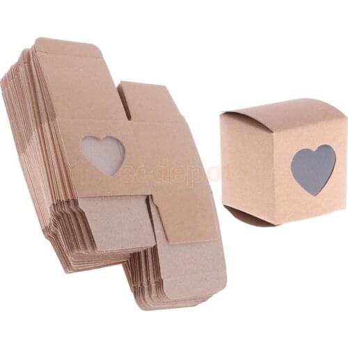 50 Pieces Kraft Shabby Rustic DIY Boxes Chocolate Candy Gift Boxes with Heart Window Decor Wedding Anniversary Party Favors