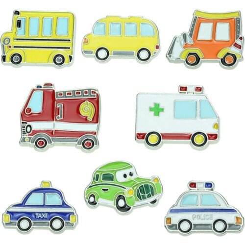 Fire Truck Lapel Pins Enamel Car Badges Decorative Brooches For Women Cute Mini Hijab Pins Metal Anime Badges Brooch For Clothes