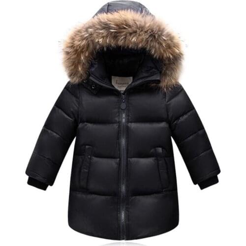 -35 degree Russian winter down coats for boys and girls Fashion Childrens white duck down coats thicken down jacket solid color