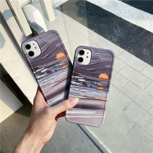 PINZHENG Sunrise Oil Painting Phone Case For iPhone 7 8 7Plus 8Plus Silicone Protective Cover For X XS XR 11 12 Pro Max Cases