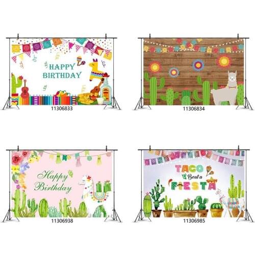 Cute Alpaca Cactus Hanging Flag Cartoon Backdrop Shooting Props for Kids Birthday Party Background Photography Photocall