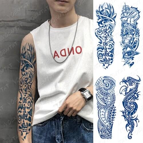Juice ink Full Arm Tattoo Maori Power Totem Waterproof Temporary Tattoo Sticker Warrior Samurai 2 weeks lastblue Tatoo women men