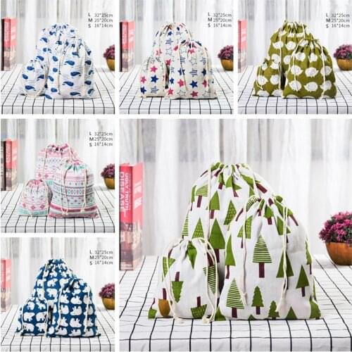 Women Cotton Linen Drawstring Shopping Bag With Drawstring Cotton Travel Underwear Shoe Storage Organizer Bag Pouch Gift Bag