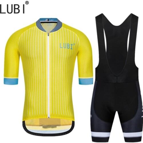 LUBI Pro Short Sleeve Cycling Set 2021 New MTB Bicycle Wear Yellow Gray Bike Uniform Summer Breathable Cycling Clothes For Men