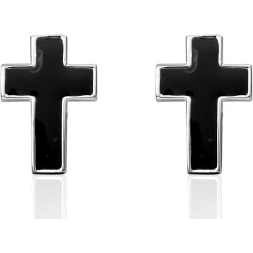 HYX Jewelry suqare black cross Enamel Brand Cuff Buttons French Shirt Cufflinks For Mens Fashion Cuff Links