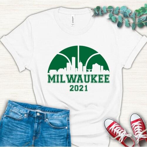 Harajuku Top Women T-shirt Casual Ladies Basic Milwaukee Bucks Print O-collar Short Sleeved Women T-shirt Girl,Drop Ship