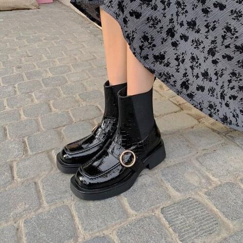 Ins 2021 Genuine Leather Warm Boots Women Fashion Elastic Band Thick Platform Med Heels Pumps Night Club Shoes Woman