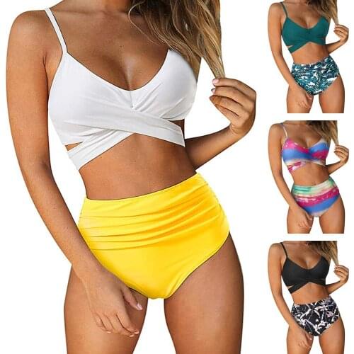 Women 2 Pieces Bikini Set Tummy Control Swimsuit Full Coverage Briefs Swimsuits Criss Cross Bathing Suit Pool Spa Beach Summer