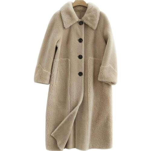 2020 New Reunite With Coat One Lamb Down Overcoat Woman Winter Long Sheep Shearing Leather And Fur Loose Coat